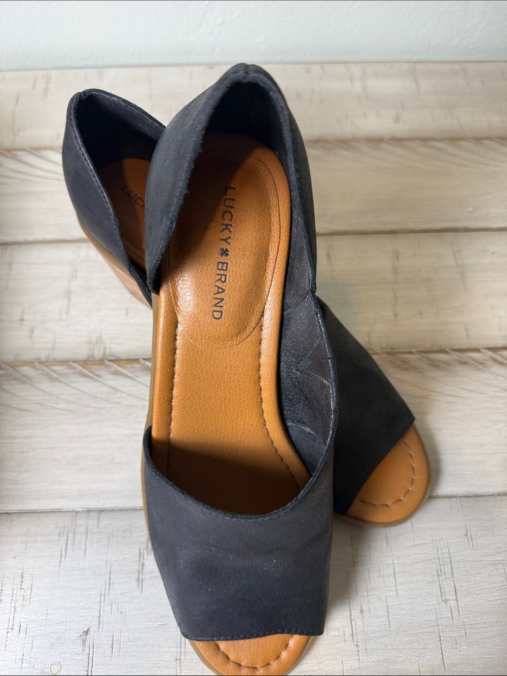 Lucky Brand Peep Toe Mule Sandals Size 8.5 Boho Cottagecore Artsy Normcore